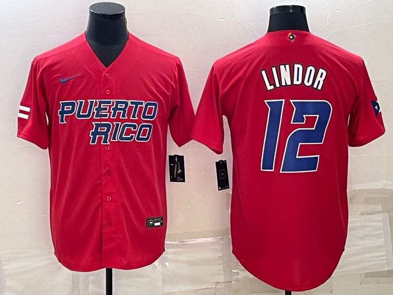 Men 2023 World Cub 12 Lindor Red Nike MLB Jersey9